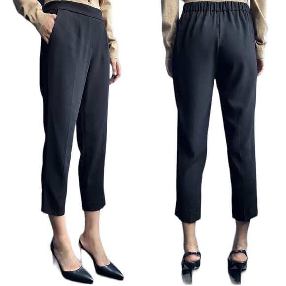 Babaton Pants - Aritzia Babaton Women’s Black Crepe Cropped Pleated Dress Pants Trousers XL